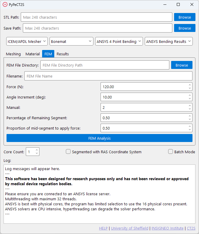 Image of the FEM tab in PyPeCT2S